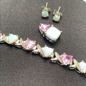 Opal and pink stone Bracelet  pendant & earrings